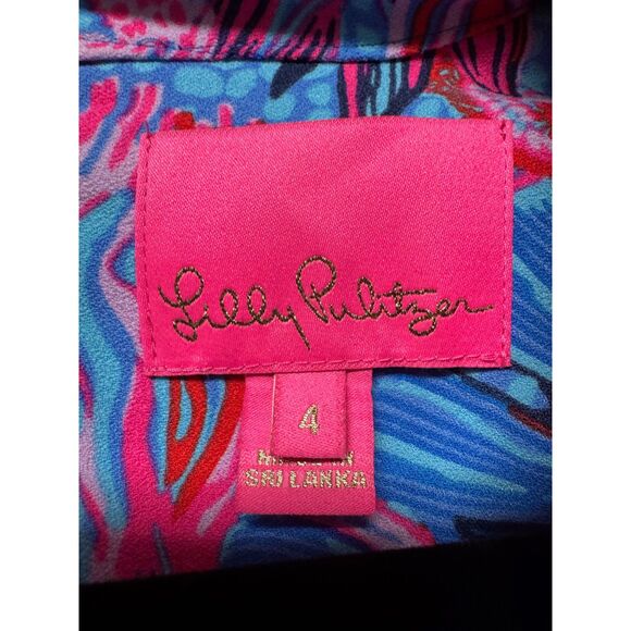 LILLY PULITZER Arcelle Printed Dress Ruby Red Wild Times Print Puff Sleeves Sz S - Picture 10 of 14